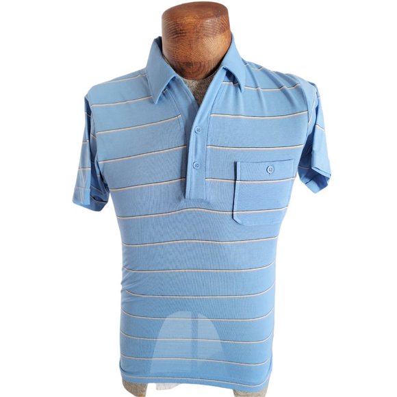 VTG PAULY & FORBES Men's Horizontal Striped Jersey Knit Polo Shirt Size Small - Picture 1 of 8